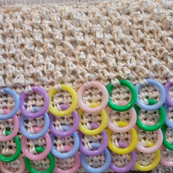 Vintage 80's Made in Japan Handbag Ivory Raffia - Picture 5 of 8